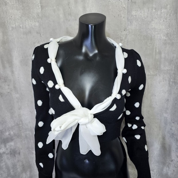 Beulah Polka Dot Bow Front Knit Crop Top Sweater Coquette Balletcore Kpop Lolita - Picture 3 of 9